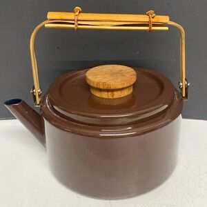 Copco Tea Kettle #119 by Michael Lax Brown Enamel with Bamboo Handles